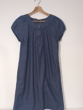 Casual Chambray Round-Neck Button Dress